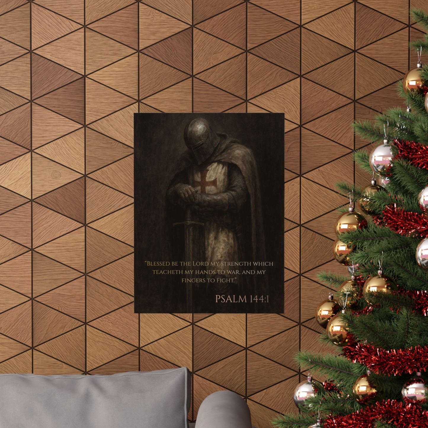Templar Knight Matte Vertical Poster, Psalm 144:1 Art Print, Wall Decor, Home Decoration