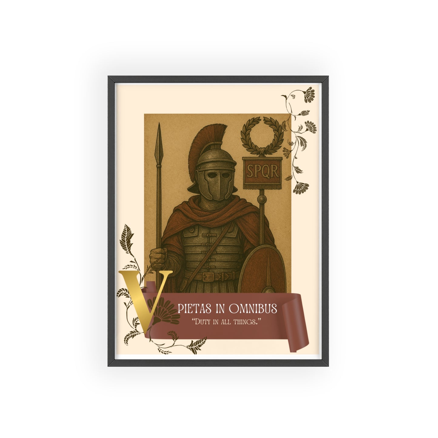 Roman Inspirational Wall Art, Wooden Frame Poster, Motivational Home Decor, Gift for History Lovers, Gladiator Print