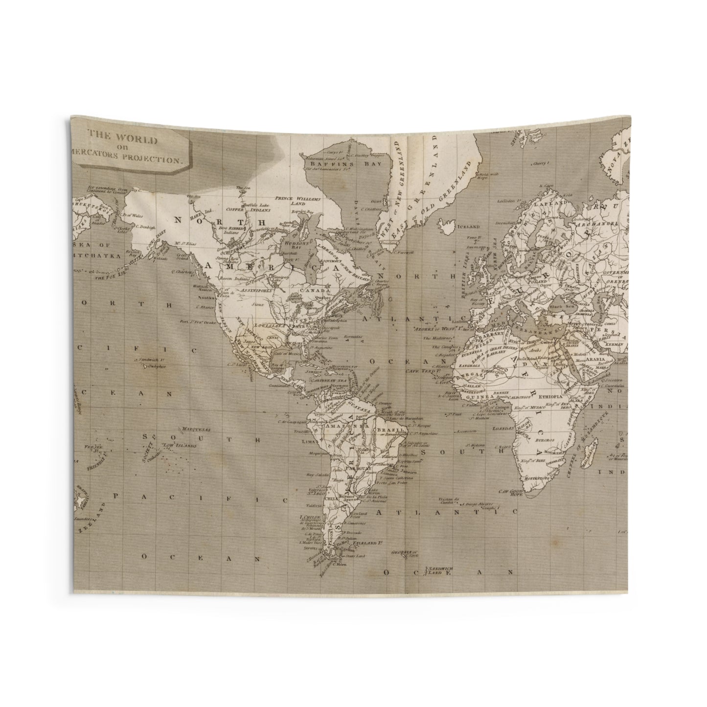 Vintage World Map Indoor Wall Tapestry | Antique Atlas Wall Hanging