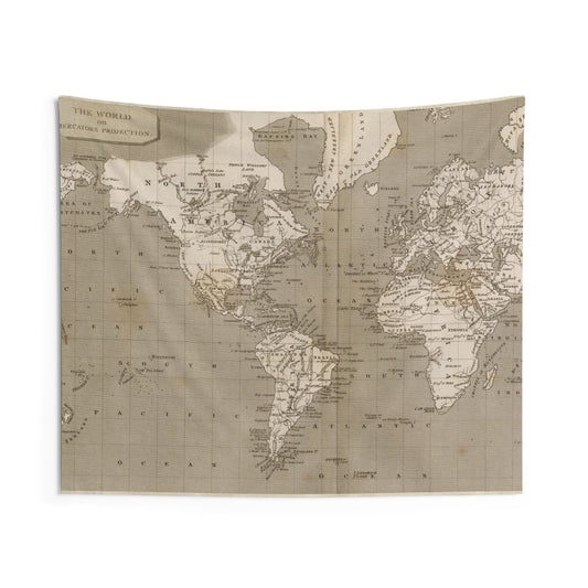 Vintage World Map Indoor Wall Tapestry | Antique Atlas Wall Hanging