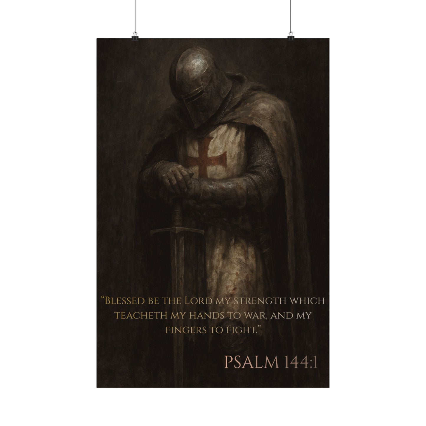 Templar Knight Matte Vertical Poster, Psalm 144:1 Art Print, Wall Decor, Home Decoration