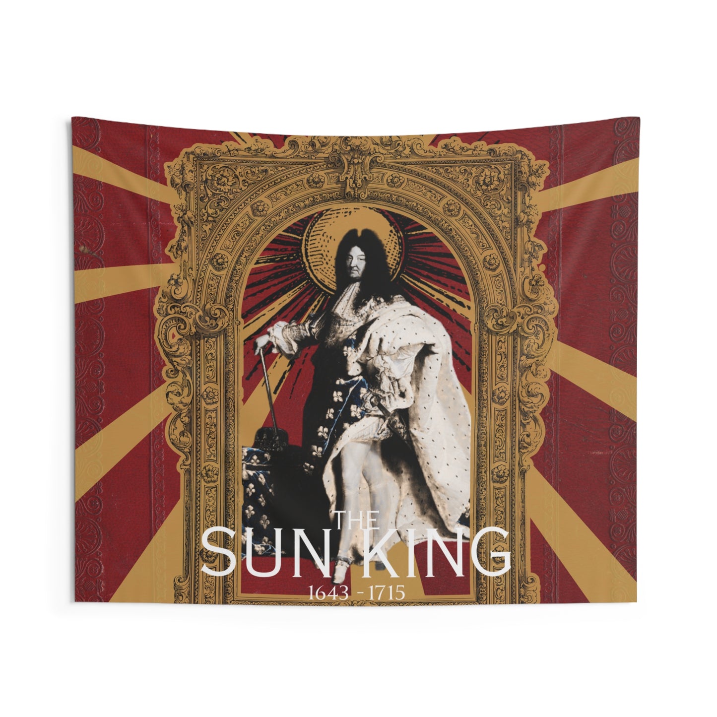 King Louis XIV "The Sun King" - Indoor Wall Tapestry | Red Leather Background