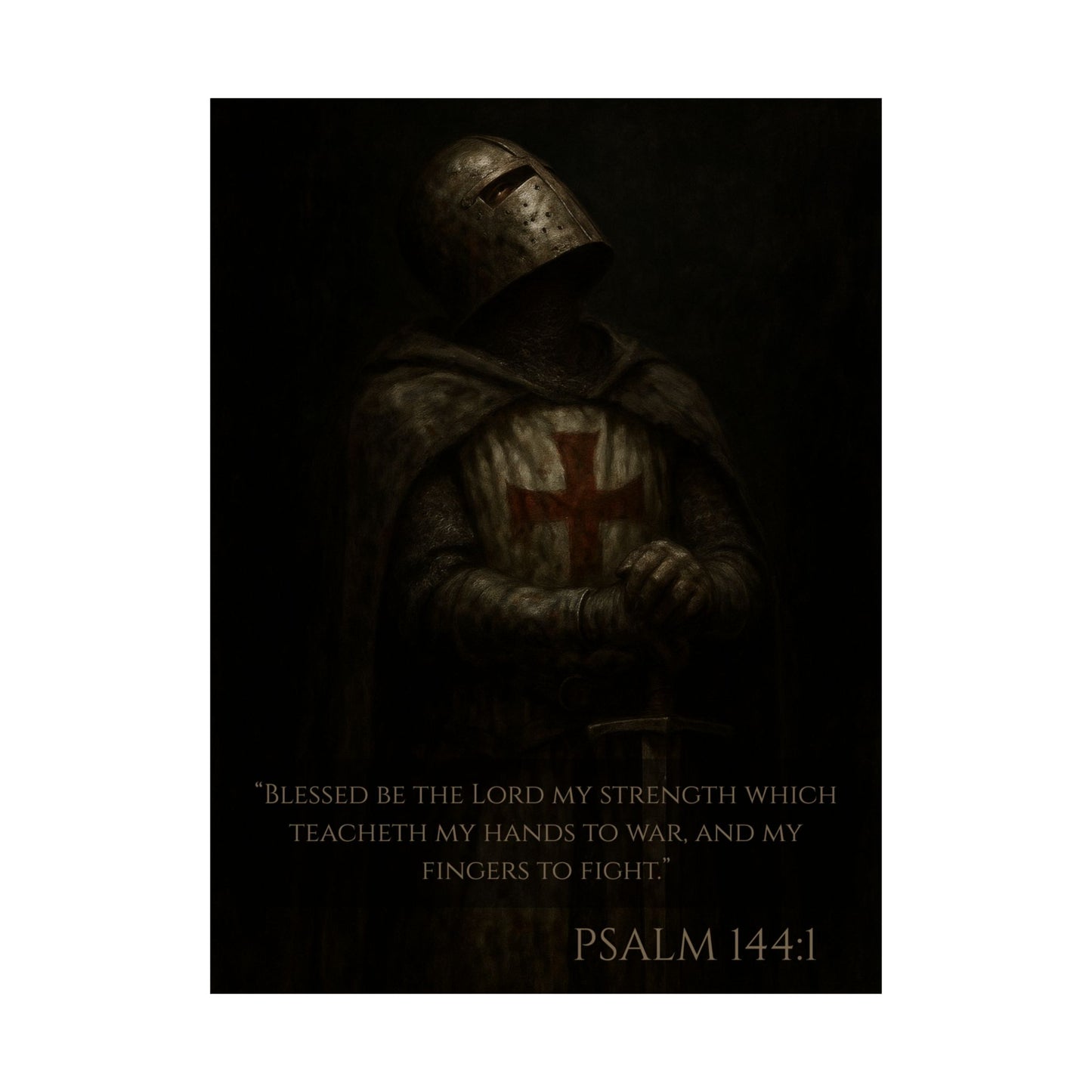 Templar Knight Matte Vertical Poster - Psalm 144:1 Inspirational Verse