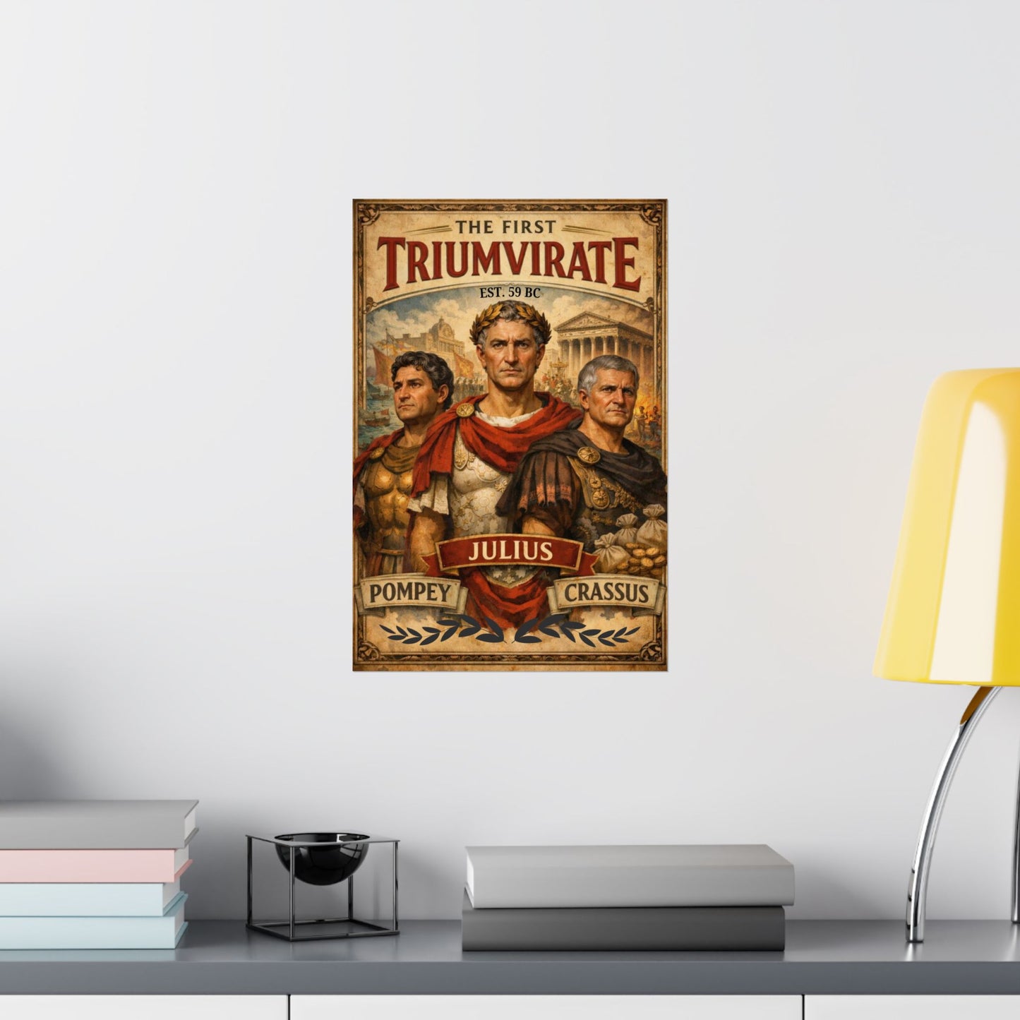 First Triumvirate Julius Poster | Matte Vertical History Art Print, Pompey Crassus