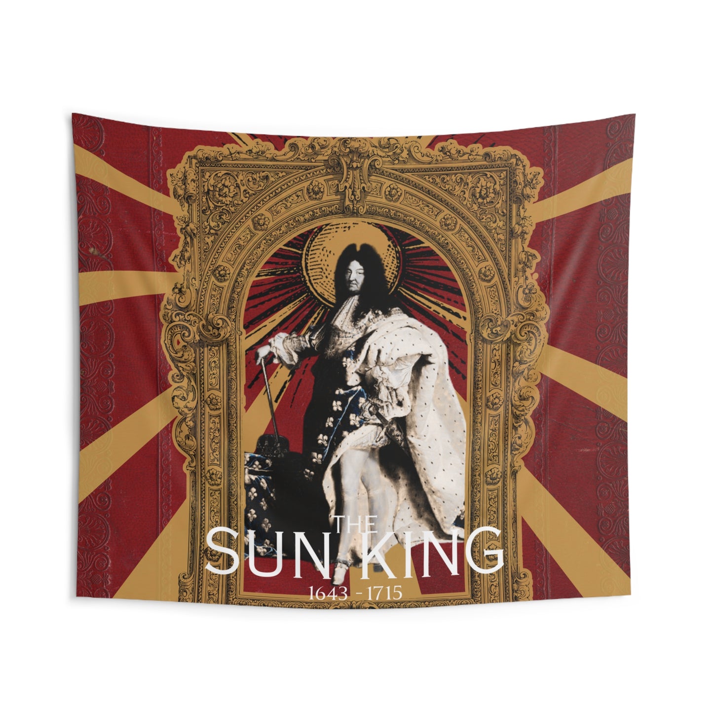 King Louis XIV "The Sun King" - Indoor Wall Tapestry | Red Leather Background