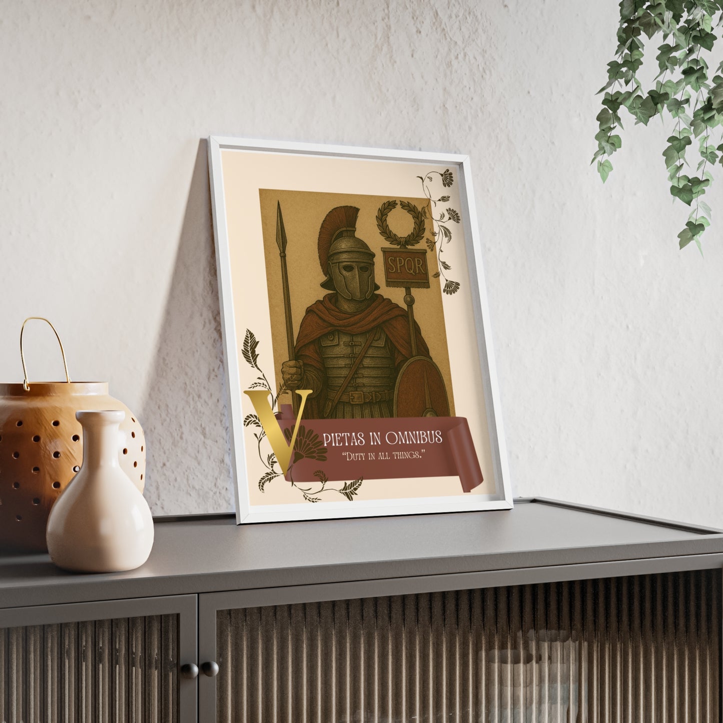 Roman Inspirational Wall Art, Wooden Frame Poster, Motivational Home Decor, Gift for History Lovers, Gladiator Print