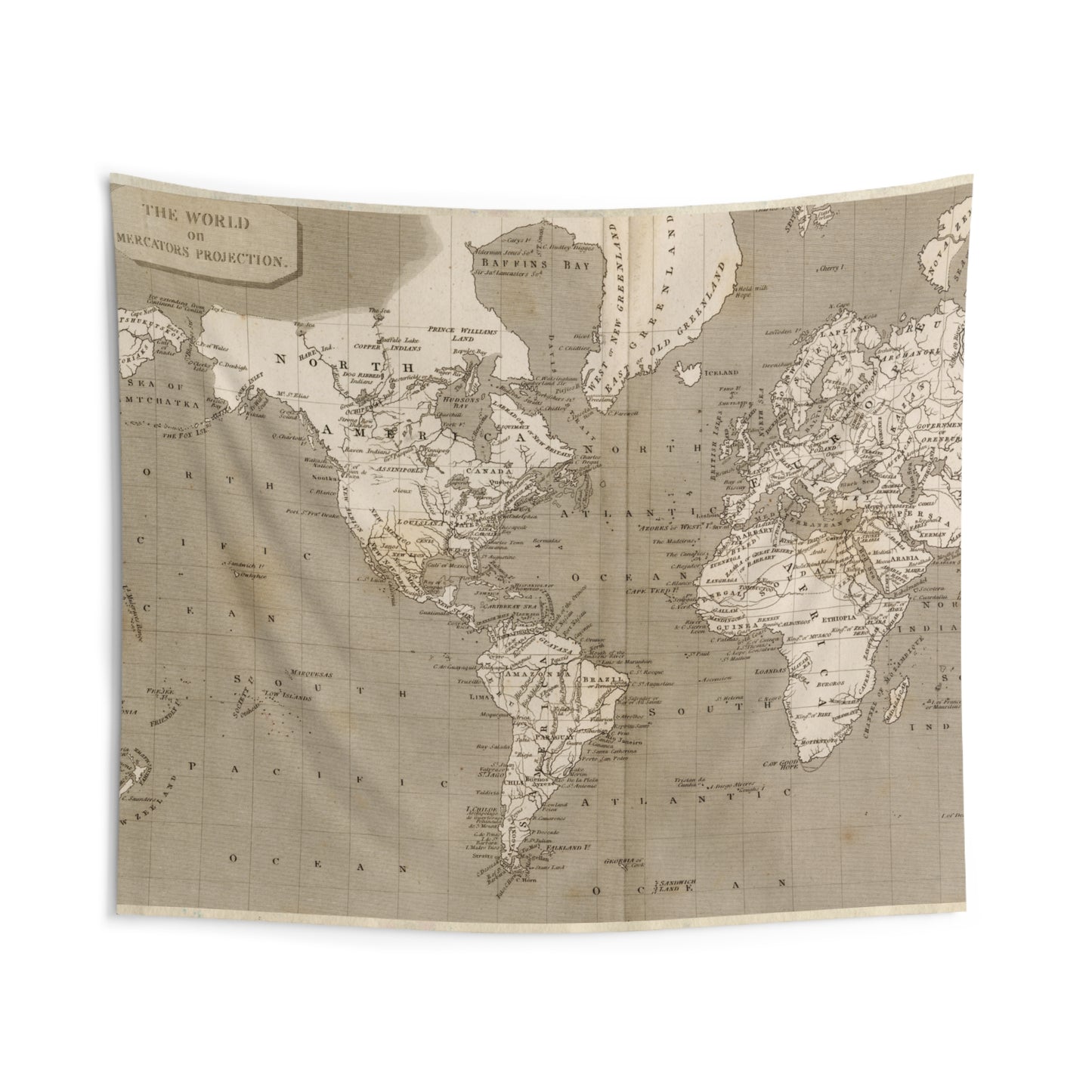Vintage World Map Indoor Wall Tapestry | Antique Atlas Wall Hanging