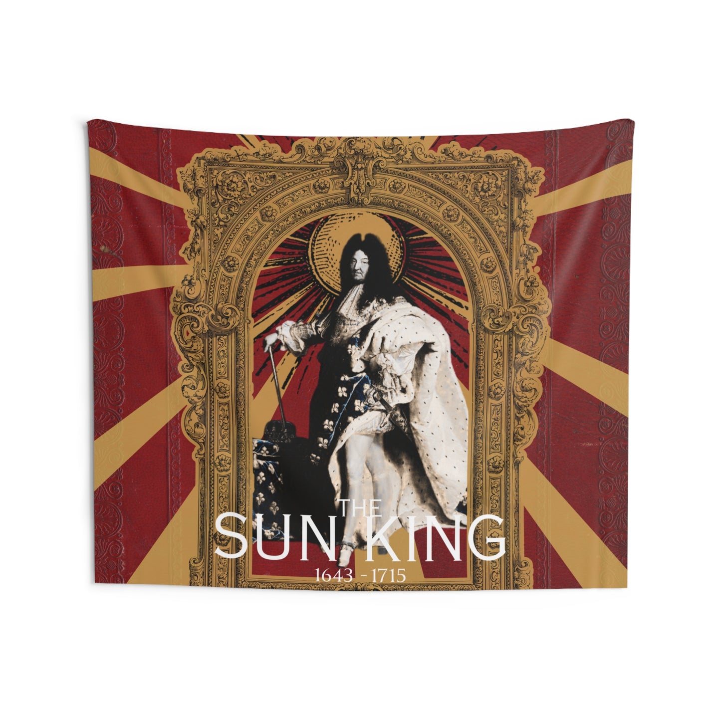 King Louis XIV "The Sun King" - Indoor Wall Tapestry | Red Leather Background