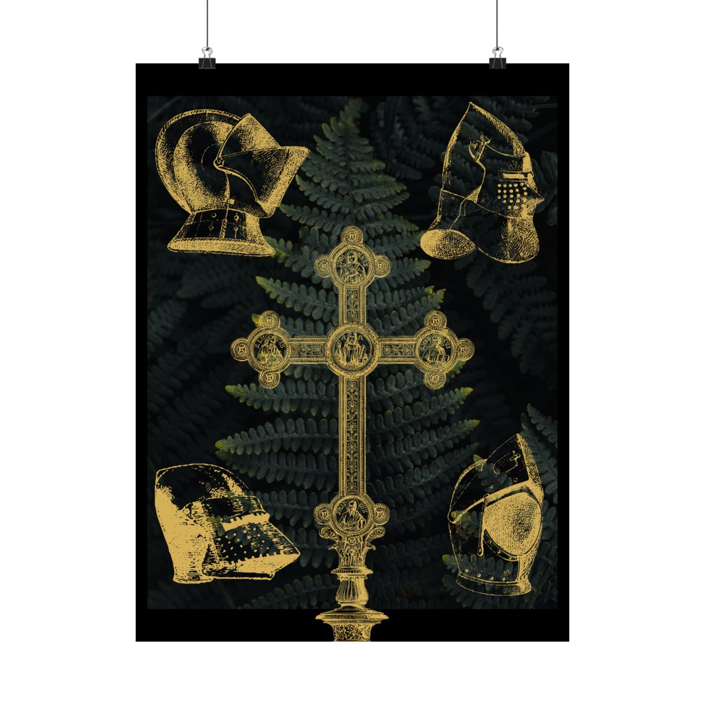 Gold Cross and Helms | Matte Vertical Poster