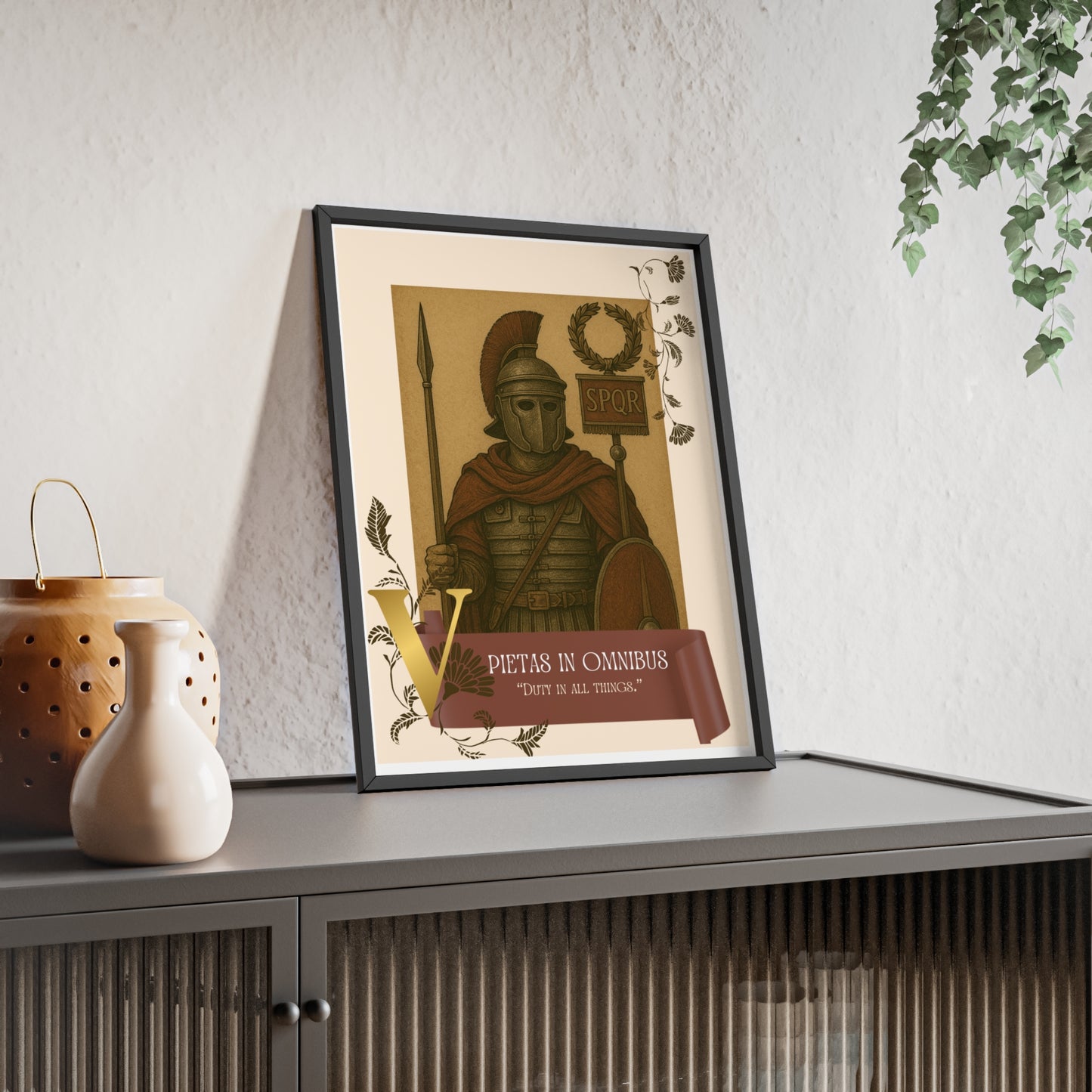 Roman Inspirational Wall Art, Wooden Frame Poster, Motivational Home Decor, Gift for History Lovers, Gladiator Print