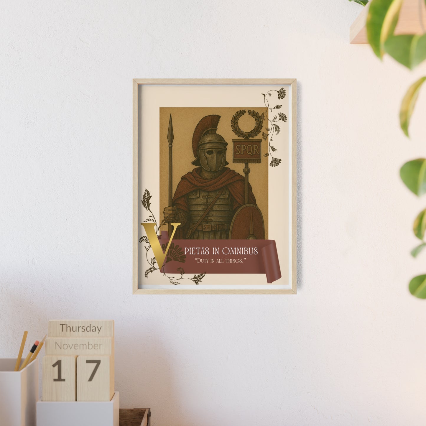 Roman Inspirational Wall Art, Wooden Frame Poster, Motivational Home Decor, Gift for History Lovers, Gladiator Print