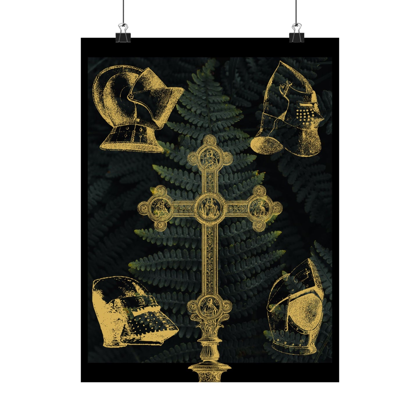 Gold Cross and Helms | Matte Vertical Poster