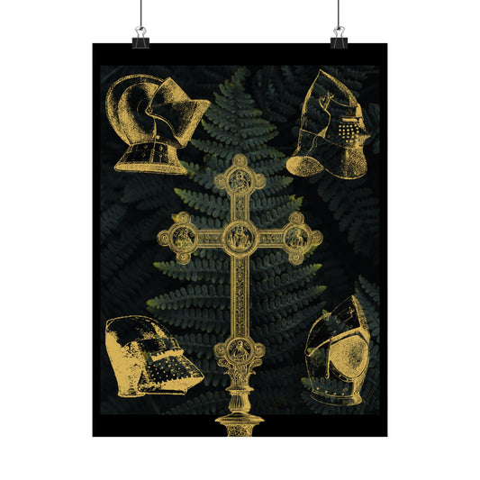 Gold Cross and Helms | Matte Vertical Poster