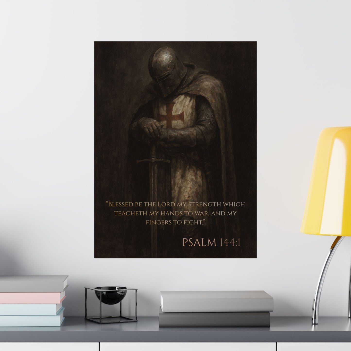 Templar Knight Matte Vertical Poster, Psalm 144:1 Art Print, Wall Decor, Home Decoration