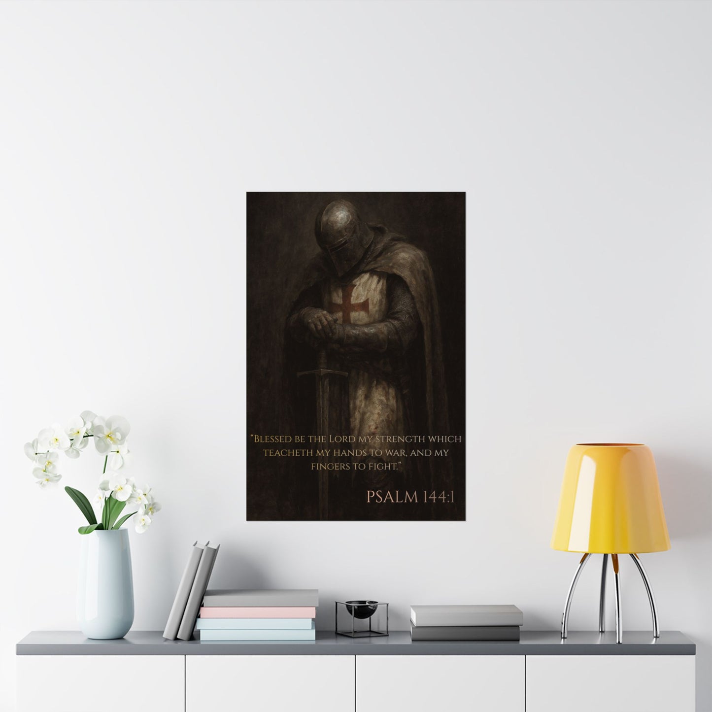 Templar Knight Matte Vertical Poster, Psalm 144:1 Art Print, Wall Decor, Home Decoration