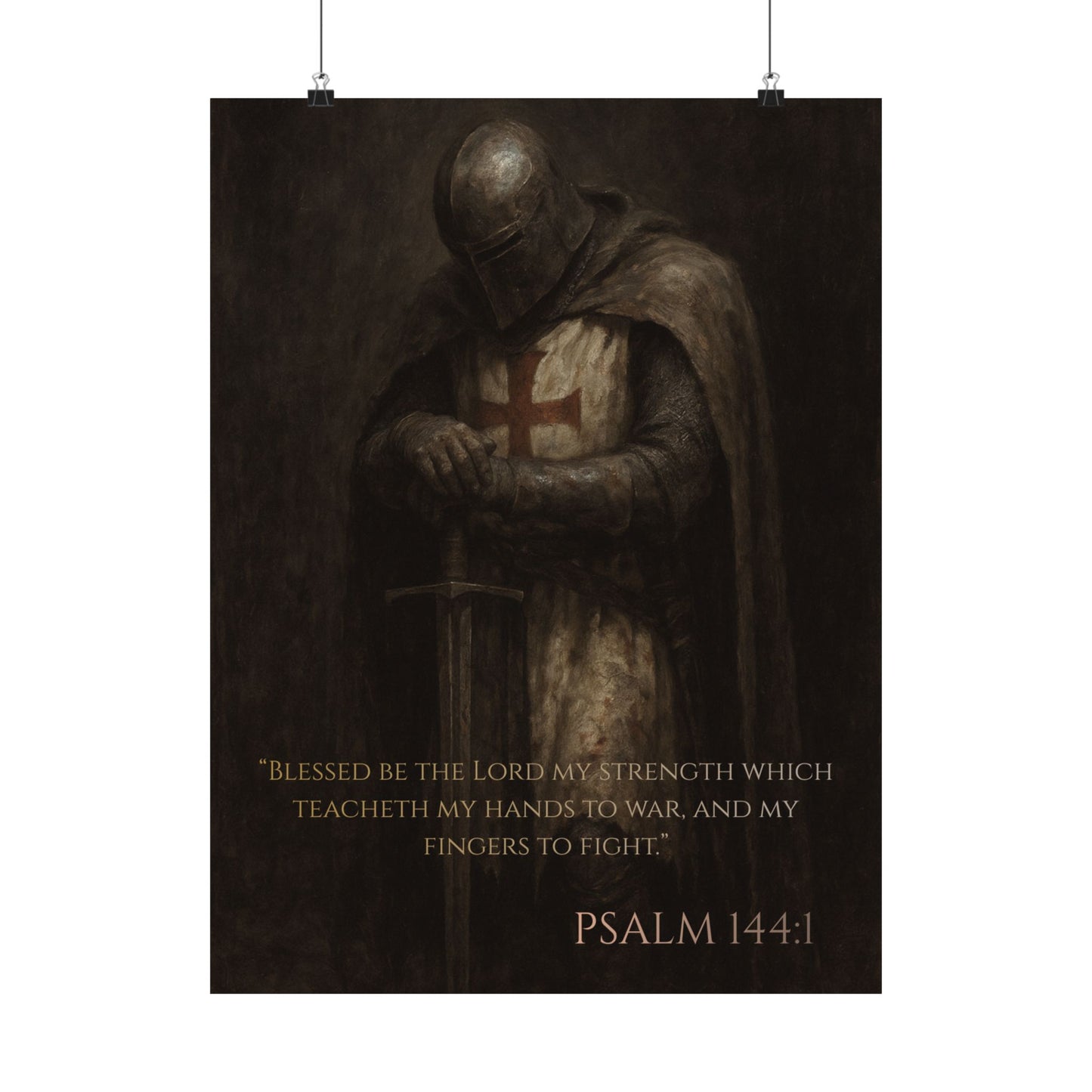 Templar Knight Matte Vertical Poster, Psalm 144:1 Art Print, Wall Decor, Home Decoration