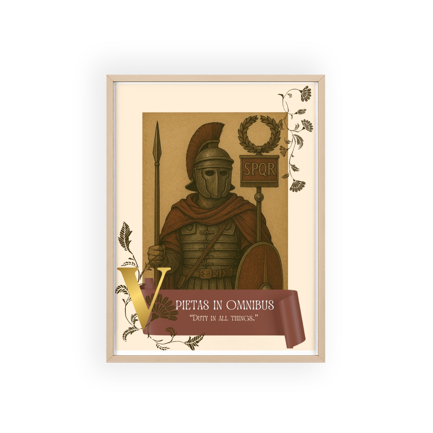 Roman Inspirational Wall Art, Wooden Frame Poster, Motivational Home Decor, Gift for History Lovers, Gladiator Print