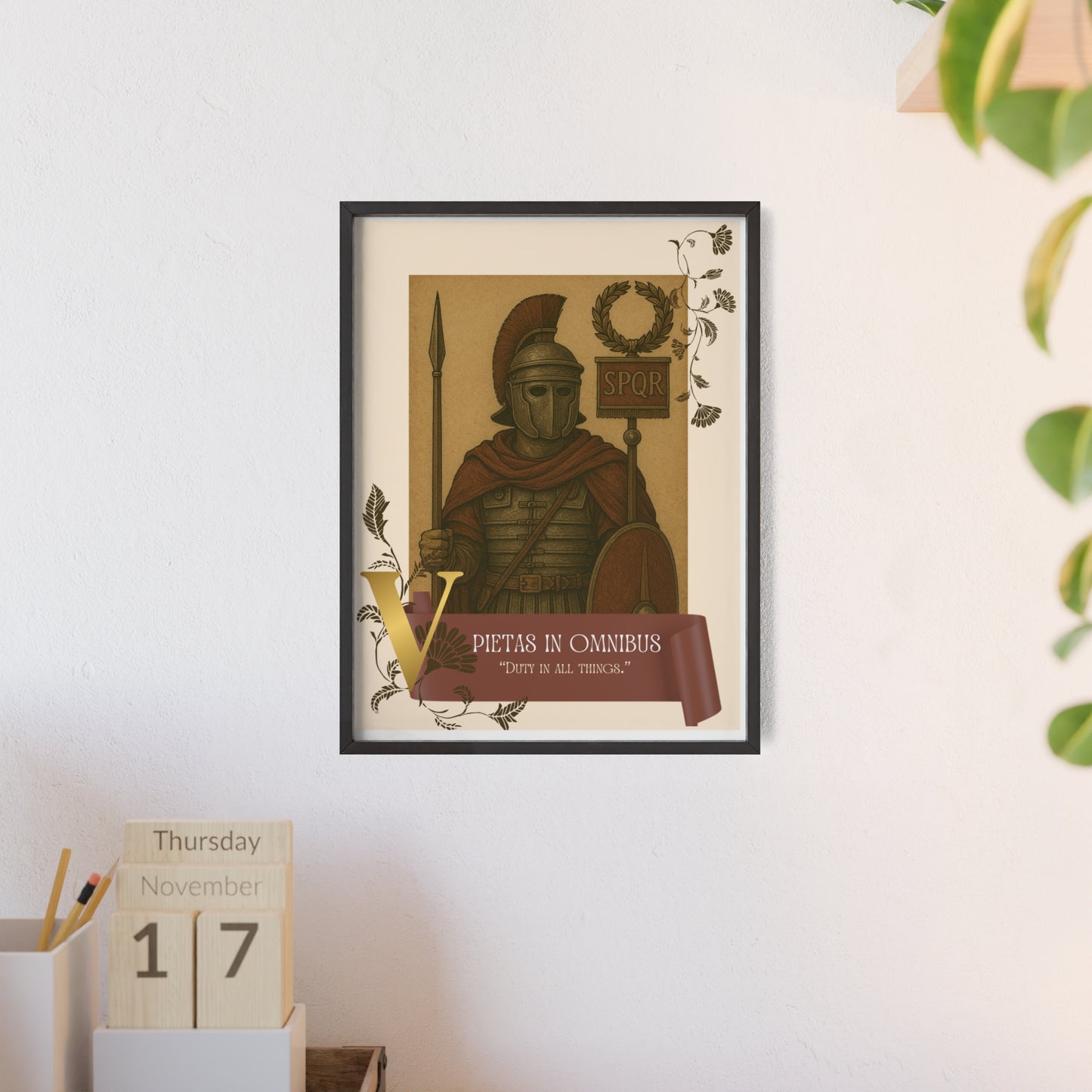 Roman Inspirational Wall Art, Wooden Frame Poster, Motivational Home Decor, Gift for History Lovers, Gladiator Print