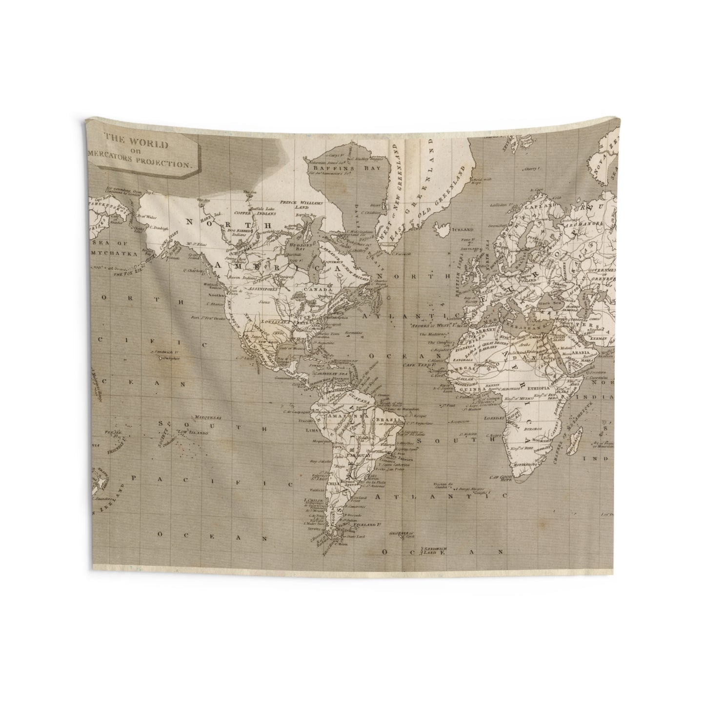Vintage World Map Indoor Wall Tapestry | Antique Atlas Wall Hanging