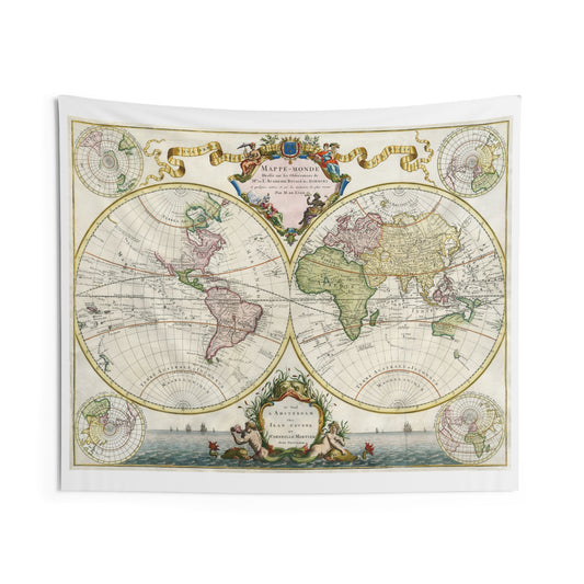 Antique World Map Indoor Wall Tapestry | Vintage Globe Map Decor