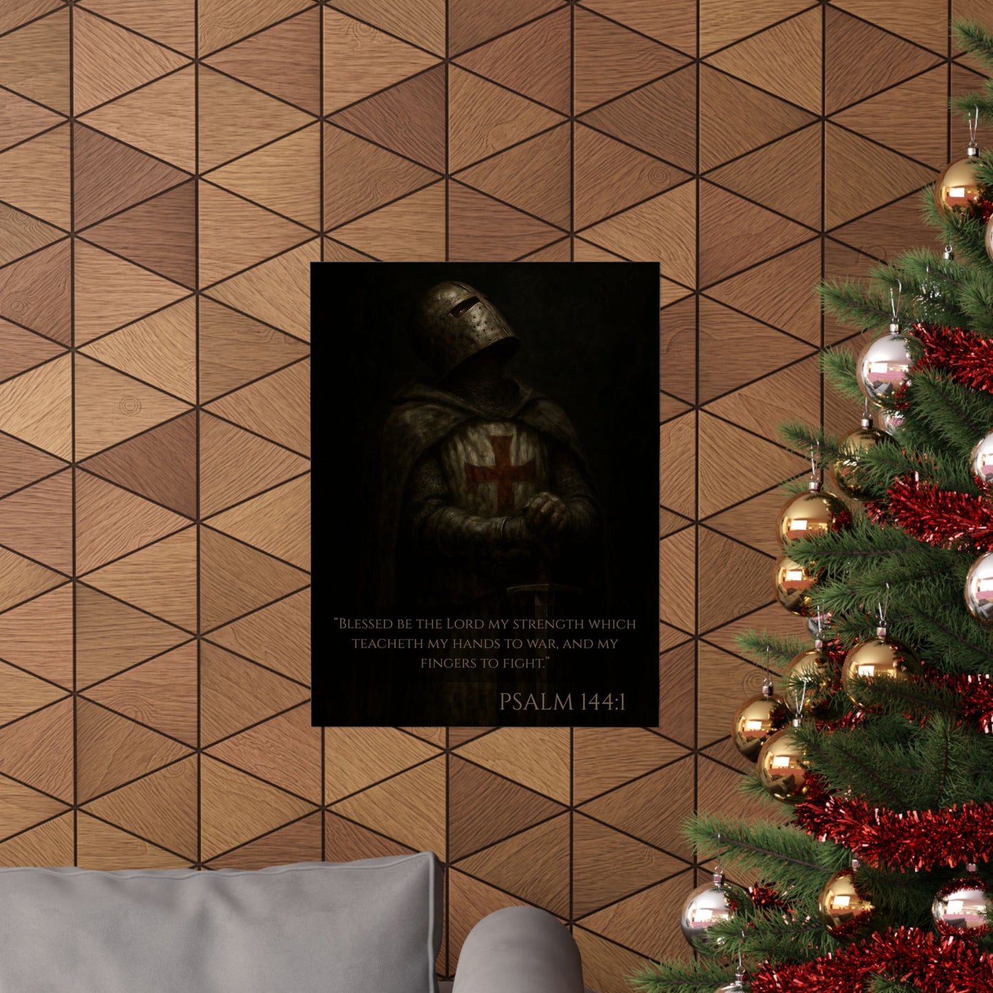 Templar Knight Matte Vertical Poster - Psalm 144:1 Inspirational Verse
